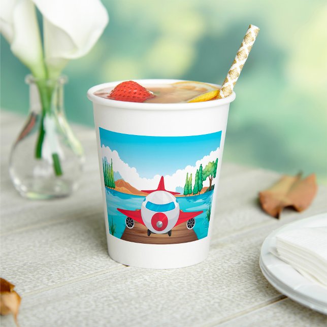 Cartoon Flugzeug auf See Dock Vergnügen Reiseabent Pappbecher (Von Creator hochgeladen)