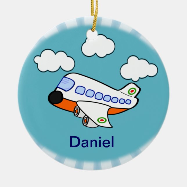 Cartoon Flugzeug mit Name Keramik Ornament (Vorne)