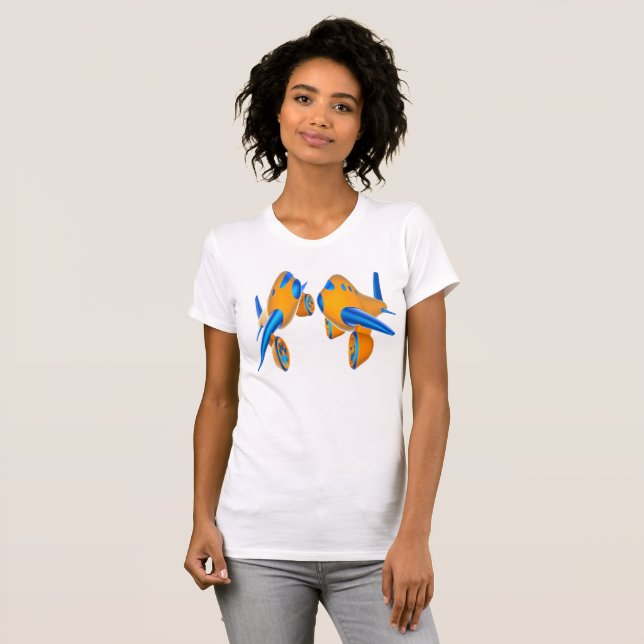 Cartoon-Flugzeuge lebhaft Orange und Blau T-Shirt (Vorne ganz)