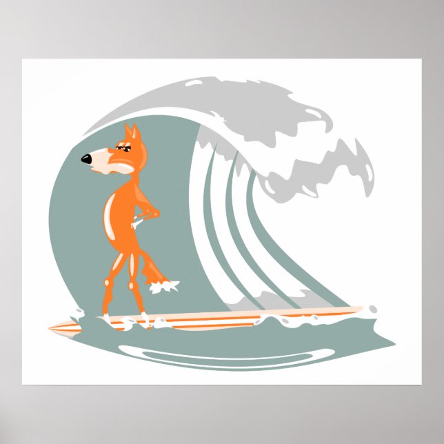 Cartoon Fox auf einem Surfbrett Poster (Vorne)
