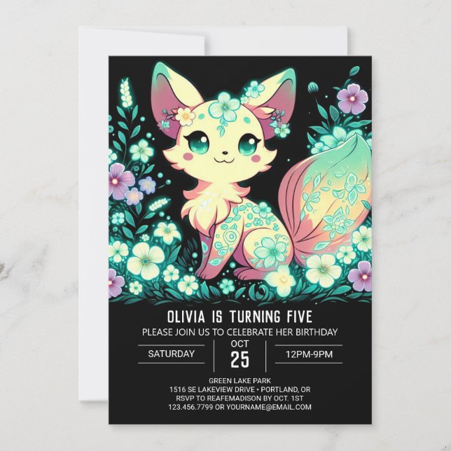 Cartoon Fox Digital Geburtstag Einladung (Vorderseite)