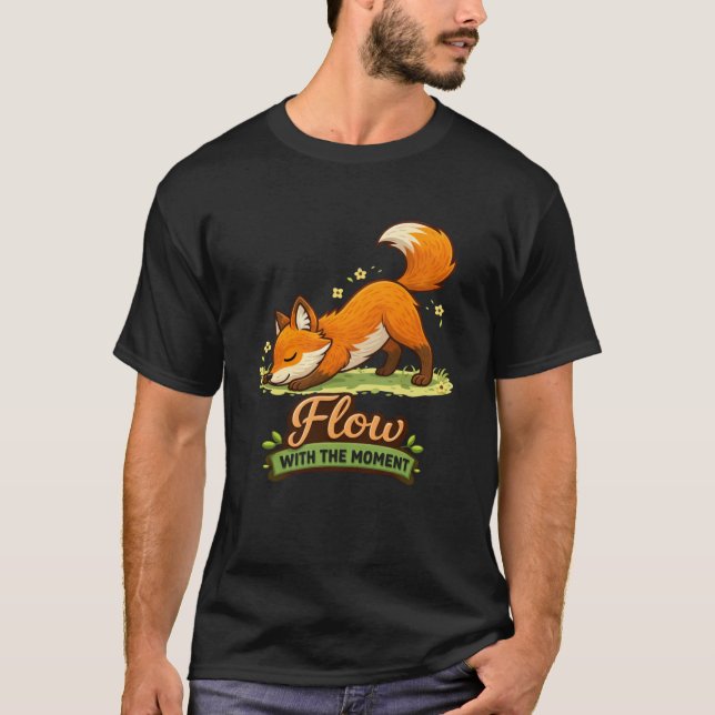 Cartoon Fox Downward Dog Yoga Design T-Shirt (Vorderseite)