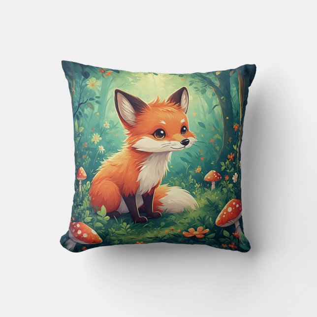 Cartoon Fox mit Pilzen Kissen (Vorderseite)