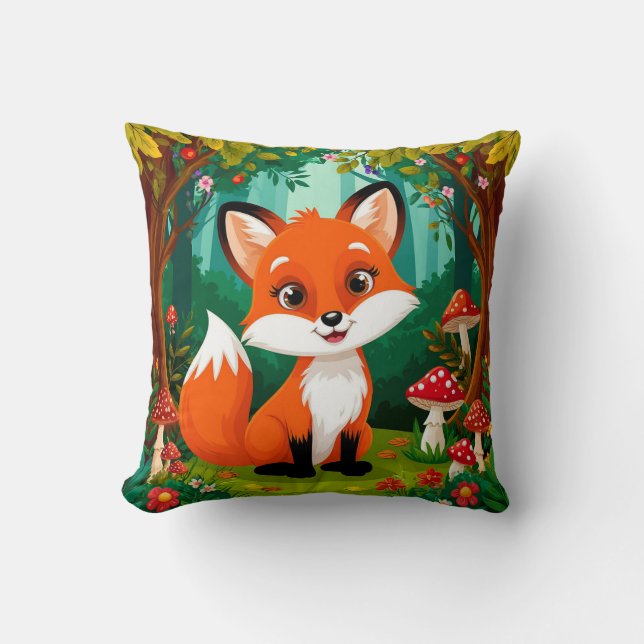 Cartoon Fox mit Pilzen Kissen (Vorderseite)
