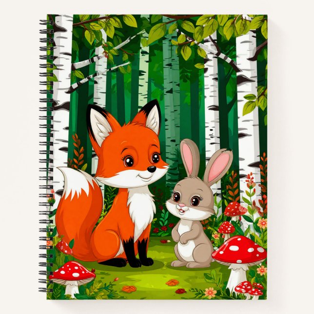Cartoon Fox mit Pilzen Notizbuch (Vorderseite)