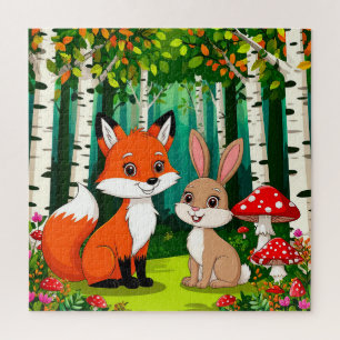 Cartoon Fox mit Pilzen Puzzle