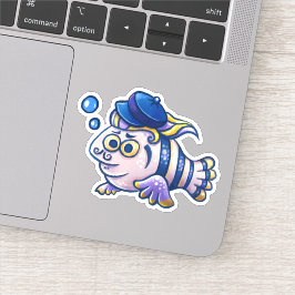 Cartoon Französischer Fisch mit Beret-Aufkleber Aufkleber