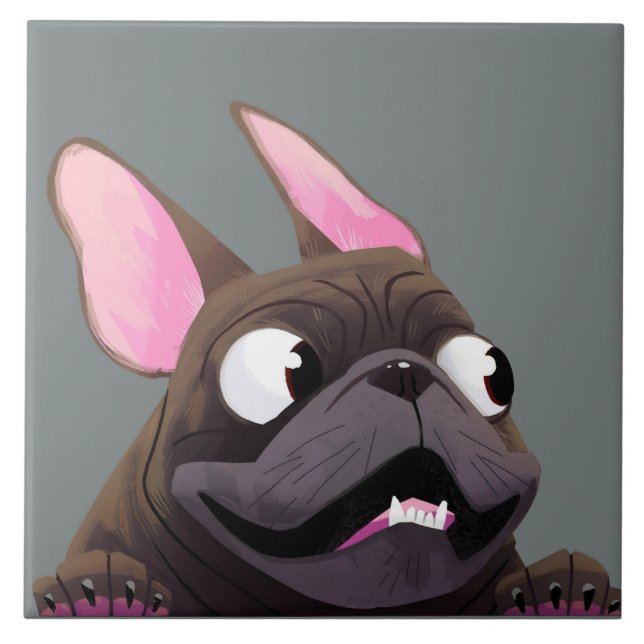 Cartoon French Bulldog Fliese (Vorderseite)