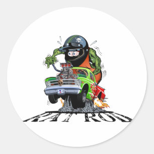 Cartoon frisierte Auto Runder Aufkleber