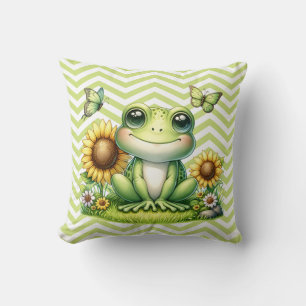 Cartoon Frog Green Zickzack Kissen