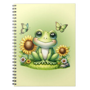 Cartoon Frog Schmetterlinge und Sonnenblumen Notizblock