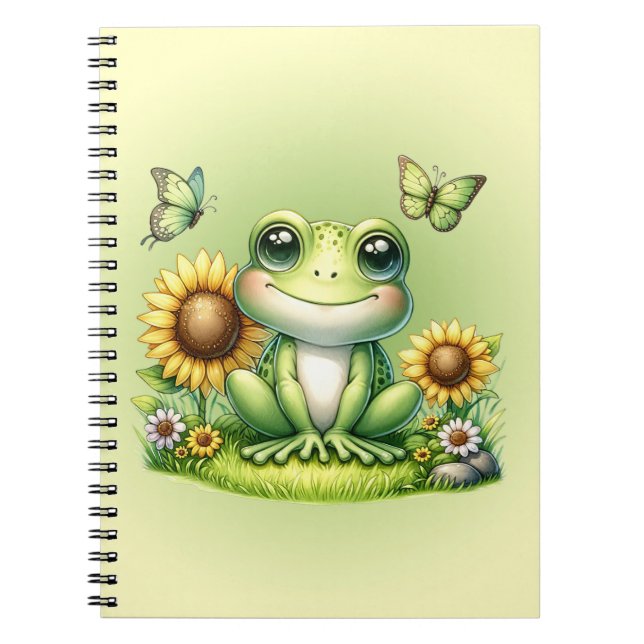 Cartoon Frog Schmetterlinge und Sonnenblumen Notizblock (Vorderseite)