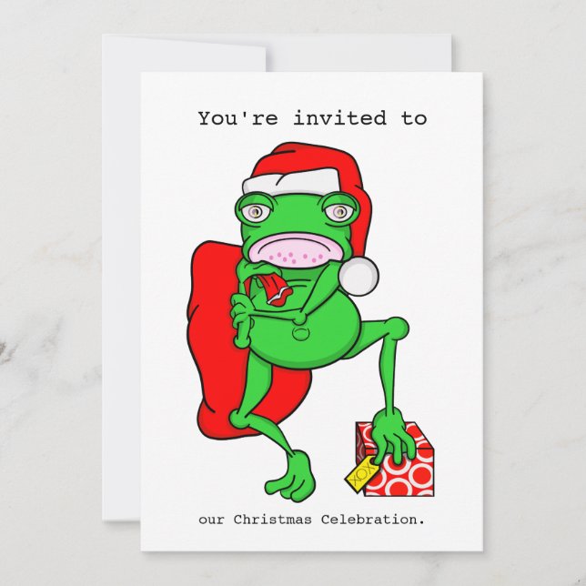 Cartoon Frog Weihnachten Party Einladung (Vorderseite)