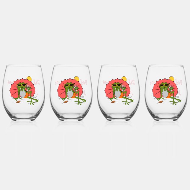 Cartoon Frosch mit Umbrella Retirement Party Weinglas Ohne Stiel (Vorderseite)