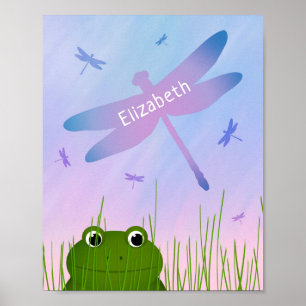 Cartoon Frosch pinkeln durch Grasdrachenfliegen Poster
