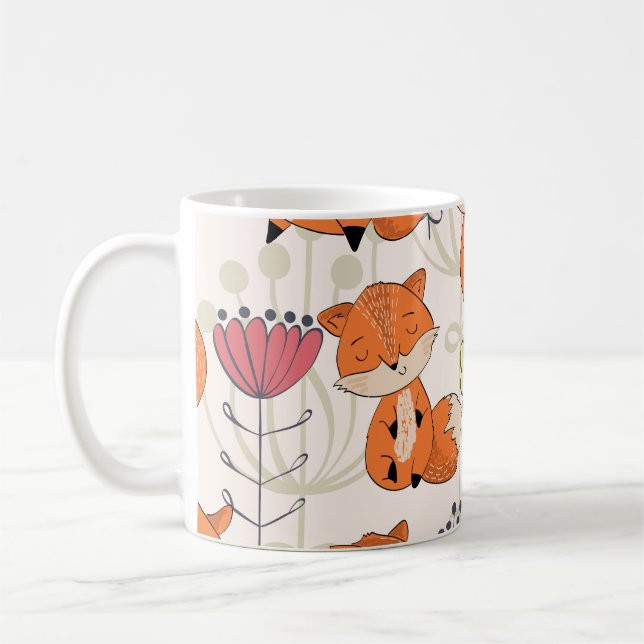 Cartoon Fuchs, Blume: Vintag handgezeichnet Muster Kaffeetasse (Links)