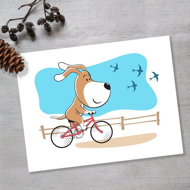 Cartoon Funny Cute Dog Puppy Bike Bicycle Postkarte (Von Creator hochgeladen)
