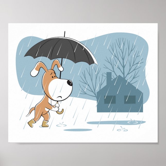 Cartoon Funny Dog Welpe Wandern Regenschirm Poster (Vorne)