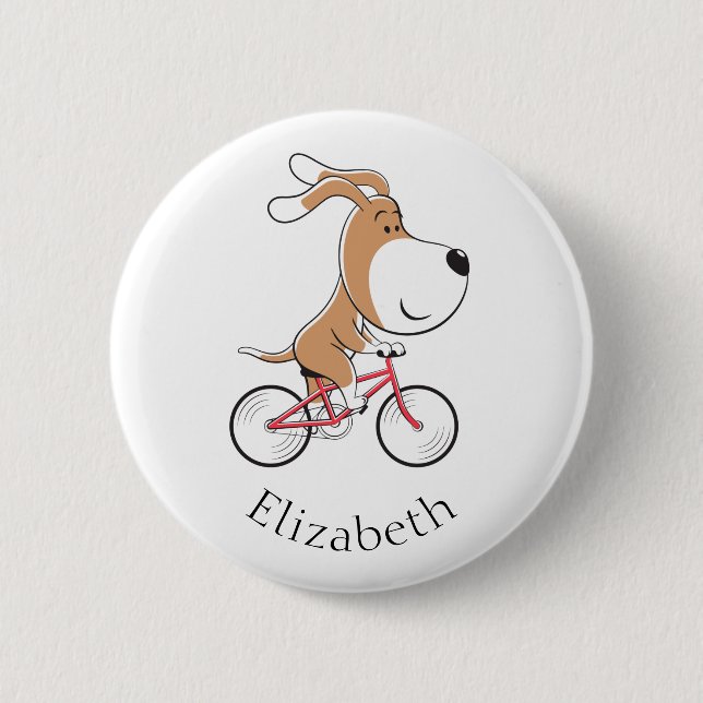 Cartoon Funny Dog Welpenfahrrad Fahrrad Button (Vorderseite)
