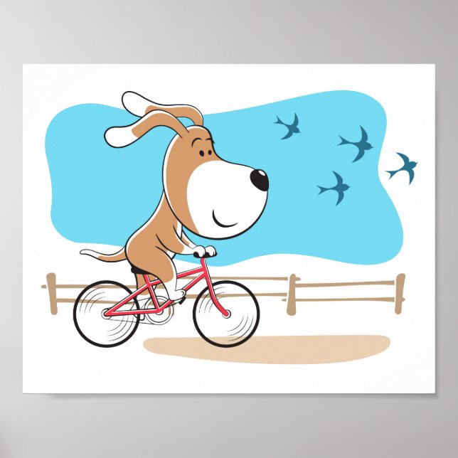 Cartoon Funny Dog Welpenfahrrad Radsport Poster (Vorne)