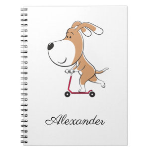 Cartoon Funny Doppy Puppy Kick Scooter Back School Notizblock