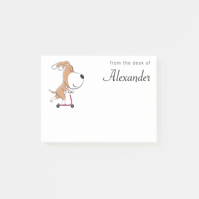 Cartoon Funny Doppy Puppy Kick Scooter Kids' Post-it Klebezettel (Vorderseite)