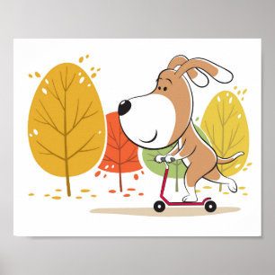 Cartoon Funny Doppy Puppy Kick Scooter Poster