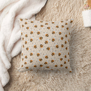 Cartoon Funny Honey Bee Honeycomb Muster Kissen