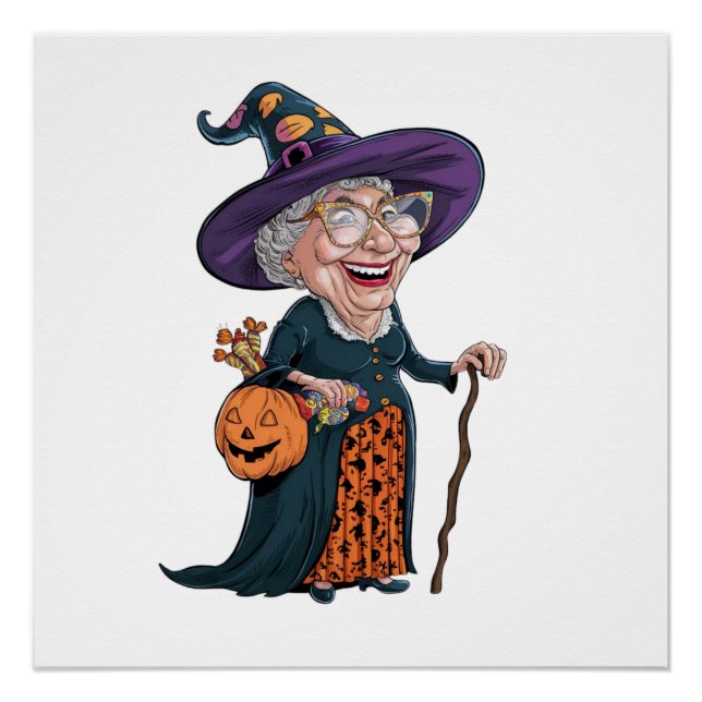 Cartoon Funny Oma und Halloween(2) Poster (Vorderseite)