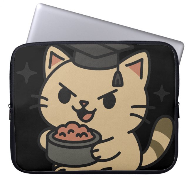 Cartoon Funny Scholar Cat Tunes Paws Laptopschutzhülle (Vorderseite)