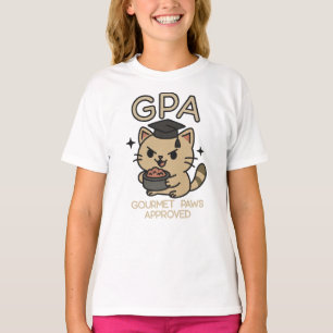 Cartoon Funny Scholar Cat Tunes Paws T-Shirt