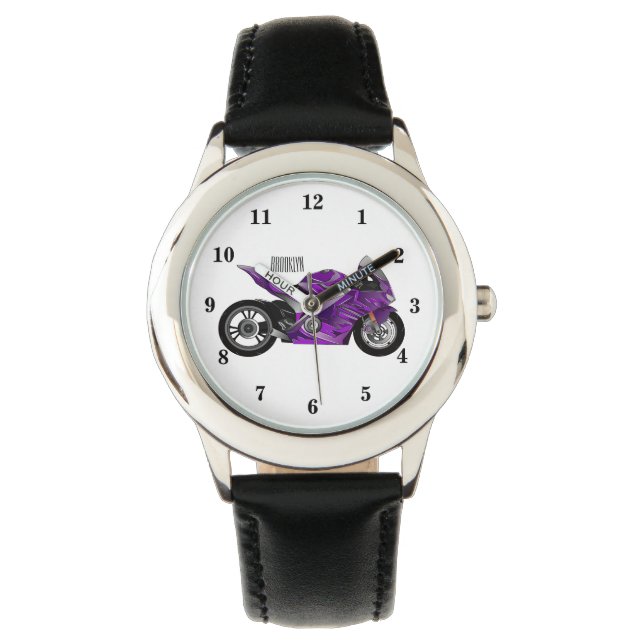 Cartoon für lila Motorräder Armbanduhr (Vorderseite)