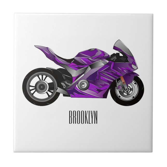 Cartoon für lila Motorräder Fliese (Vorderseite)