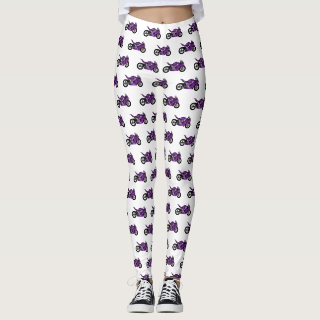 Cartoon für lila Motorräder Leggings (Vorderseite)