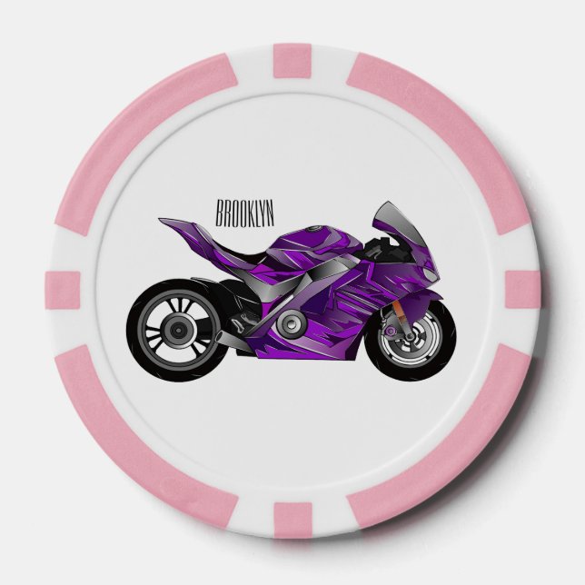 Cartoon für lila Motorräder Pokerchips (Vorderseite)