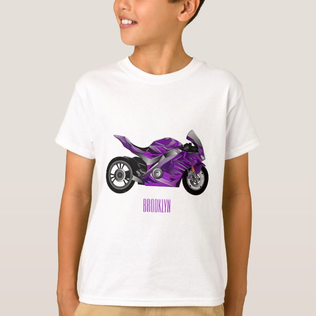 Cartoon für lila Motorräder T-Shirt (Vorderseite)