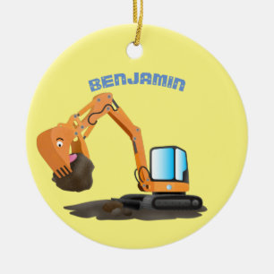 Cartoon für niedlich-orange-Bagger Keramik Ornament