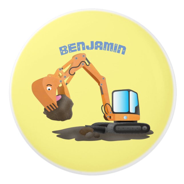 Cartoon für niedlich-orange-Bagger Keramikknauf (Vorderseite)