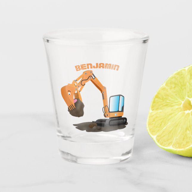 Cartoon für niedlich-orange-Bagger Schnapsglas (Vorderseite)
