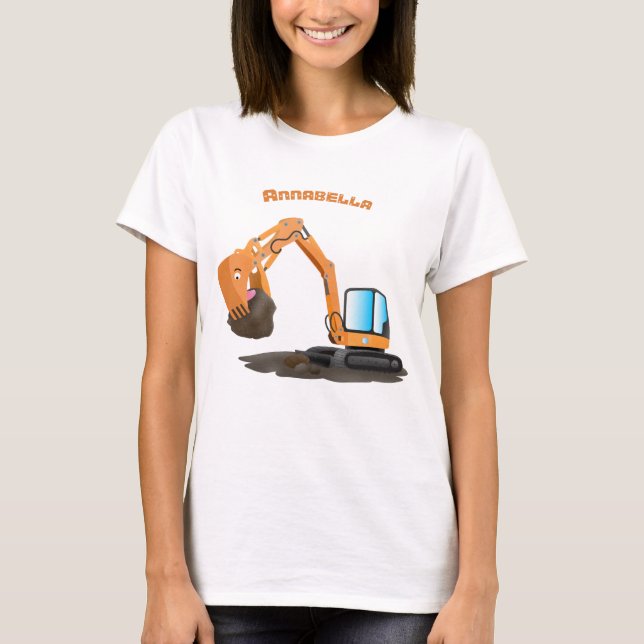 Cartoon für niedlich-orange-Bagger T-Shirt (Vorderseite)