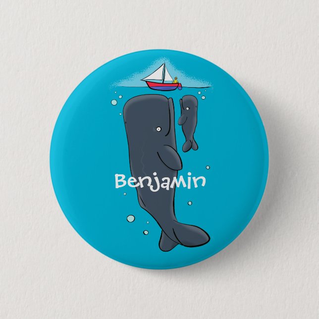 Cartoon für niedliche Wale und Segelboote Button (Vorderseite)