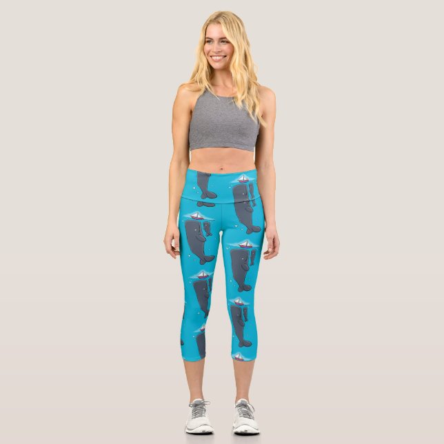 Cartoon für niedliche Wale und Segelboote Capri Leggings (Vorderseite)