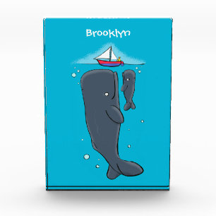 Cartoon für niedliche Wale und Segelboote Fotoblock