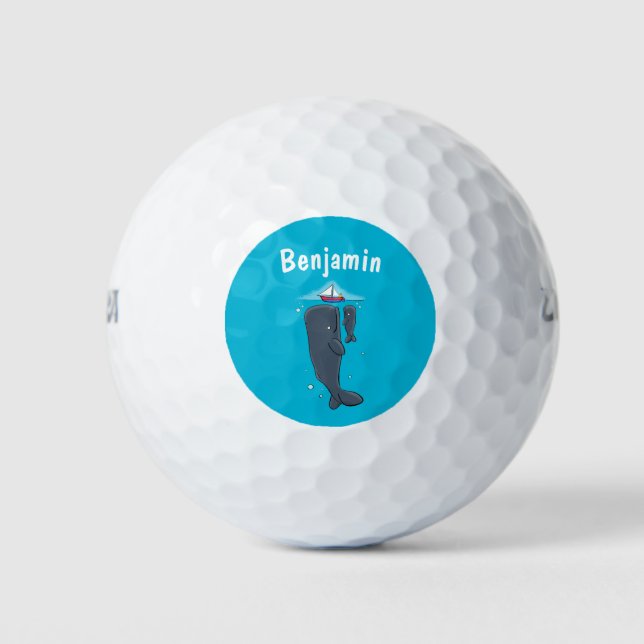 Cartoon für niedliche Wale und Segelboote Golfball (Vorderseite)
