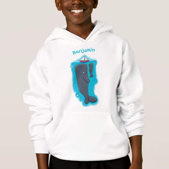 Cartoon für niedliche Wale und Segelboote Hoodie (Vorderseite)