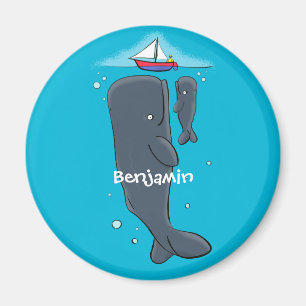 Cartoon für niedliche Wale und Segelboote Magnet
