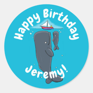 Cartoon für niedliche Wale und Segelboote Runder Aufkleber