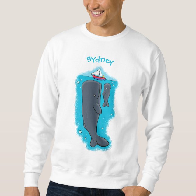 Cartoon für niedliche Wale und Segelboote Sweatshirt (Vorderseite)