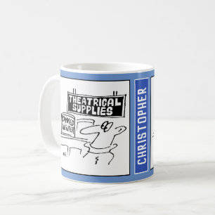 Cartoon für Schauspieler und Theatermaterial. Kaffeetasse