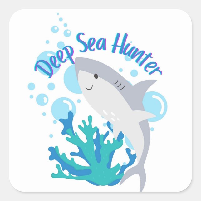 Cartoon für Tiefseejäger Quadratischer Aufkleber (Vorderseite)